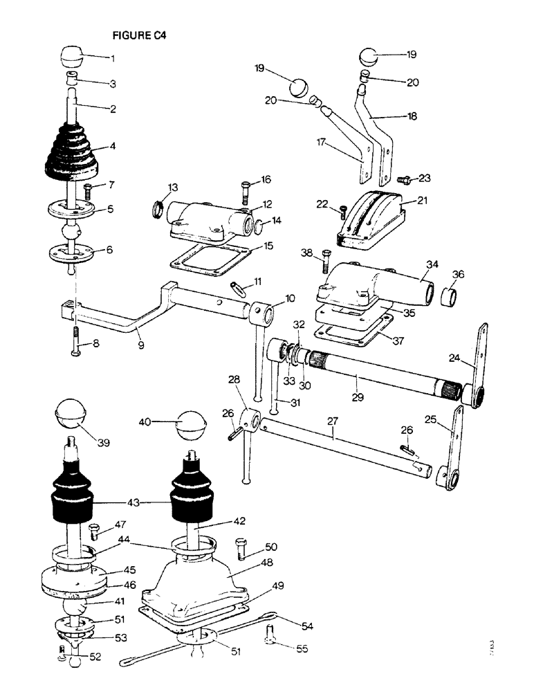 Схема запчастей Case IH 1410 - (C04-1) - GEARBOX, GEAR SHIFT LEVERS, [A] 1410Q, 1410SK, [B] 1410, 1410 4WD Gearbox