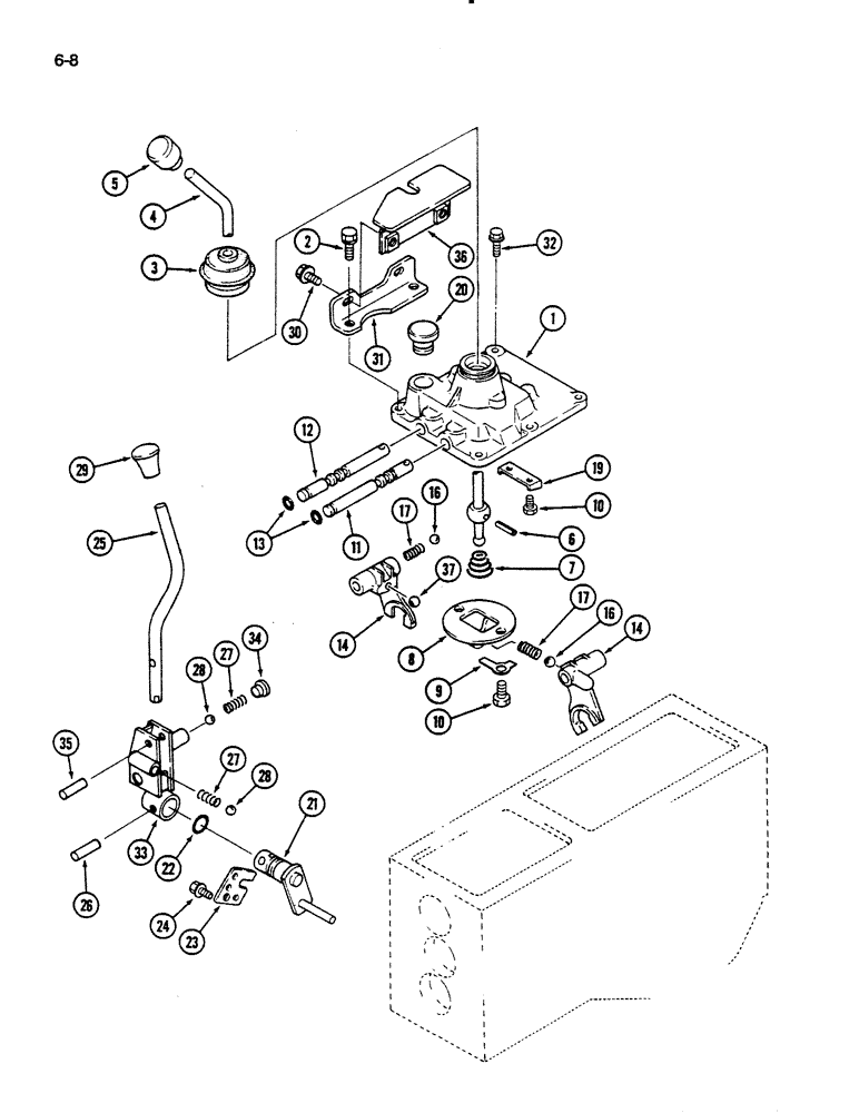 Схема запчастей Case IH 235 - (6-08) - GEAR SHIFT LINKAGE AND MECHANISM, RANGE SHIFT LINKAGE, MECHANICAL TRANSMISSION (06) - POWER TRAIN