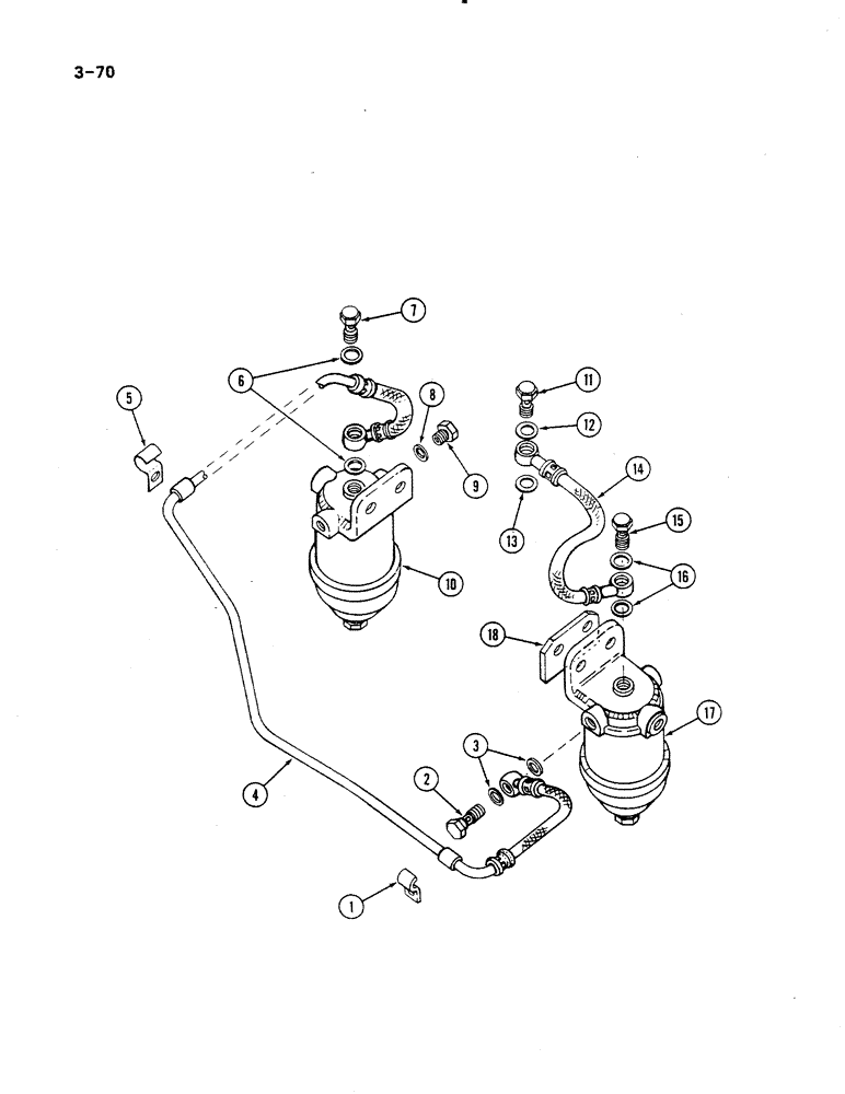 Схема запчастей Case IH 485 - (3-070) - FUEL FILTER AND CONNECTIONS, VA INJECTION PUMP (03) - FUEL SYSTEM