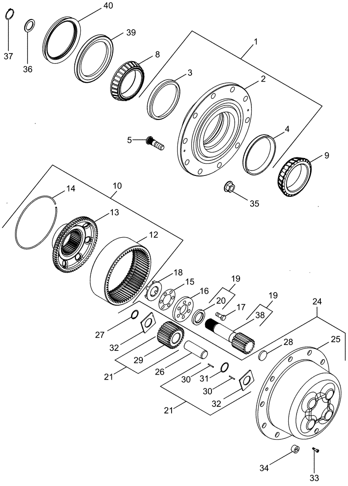 Схема запчастей Case IH MX245 - (05-32) - FRONT AXLE PLANETARIES AND HUB - MFD, 10 BOLT HUB (05) - STEERING