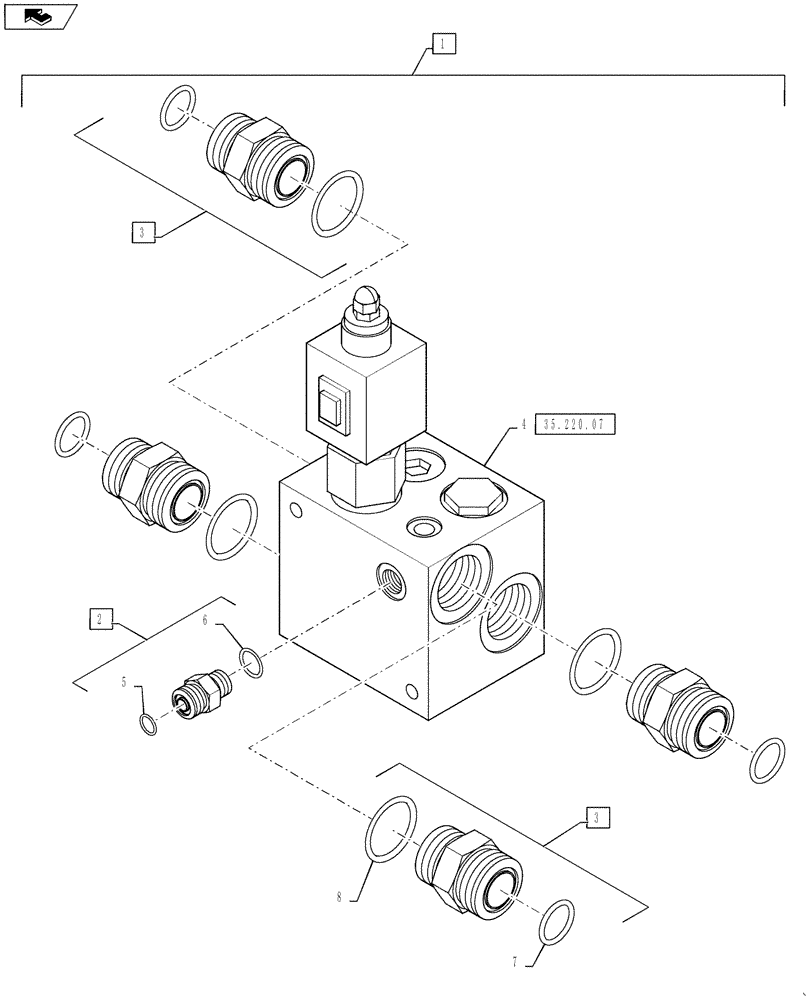 Схема запчастей Case IH 610 - (35.220.06) - PRODUCT PUMP CONTROL VALVE, PULSE WIDTH MODULATION, WITH FITTINGS (35) - HYDRAULIC SYSTEMS