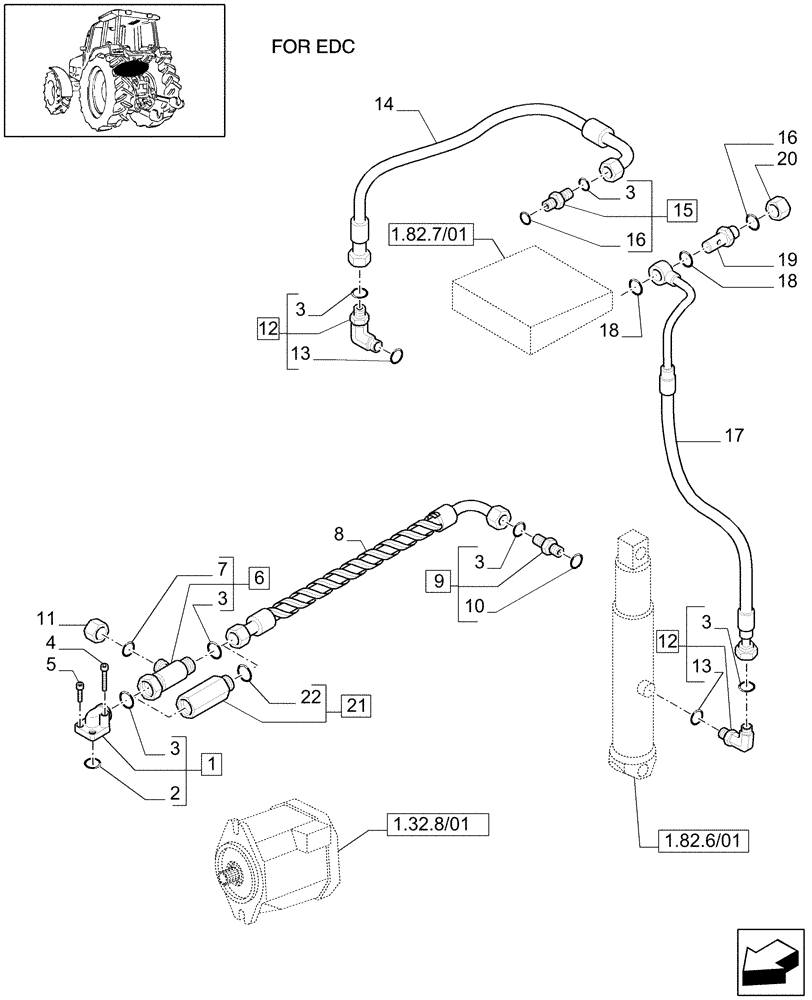 Схема запчастей Case IH MAXXUM 140 - (1.82.1/01[01]) - FIXED DELIVERY PUMP WITH 24X24 GEARBOX - HYDRAULIC LIFT PIPES (07) - HYDRAULIC SYSTEM