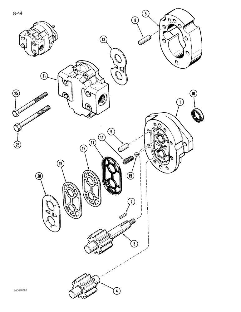 Схема запчастей Case IH 950 - (8-44) - BLOWER HYDRAULIC PUMP, 1OOO RPM PTO, 12 ROW NARROW (08) - HYDRAULICS