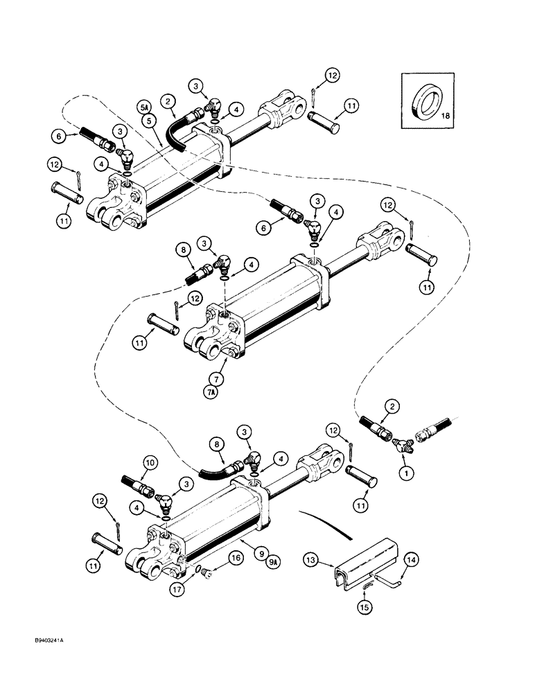 Схема запчастей Case IH 8500 - (8-40) - GAUGE WHEEL LINES, LEFT HAND GAUGE WHEEL CYLINDERS, W/ MIDWAY TIE ROD TYPE CYLINDERS, 45 WIDE DRILL (08) - HYDRAULICS