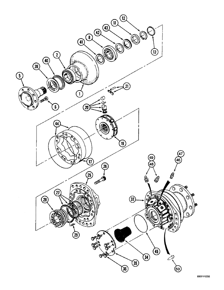 Схема запчастей Case IH 2188 - (5-42) - WHEEL DRIVE MOTOR ASSEMBLY, POWER GUIDE AXLE, CORN AND GRAIN COMBINE (04) - STEERING