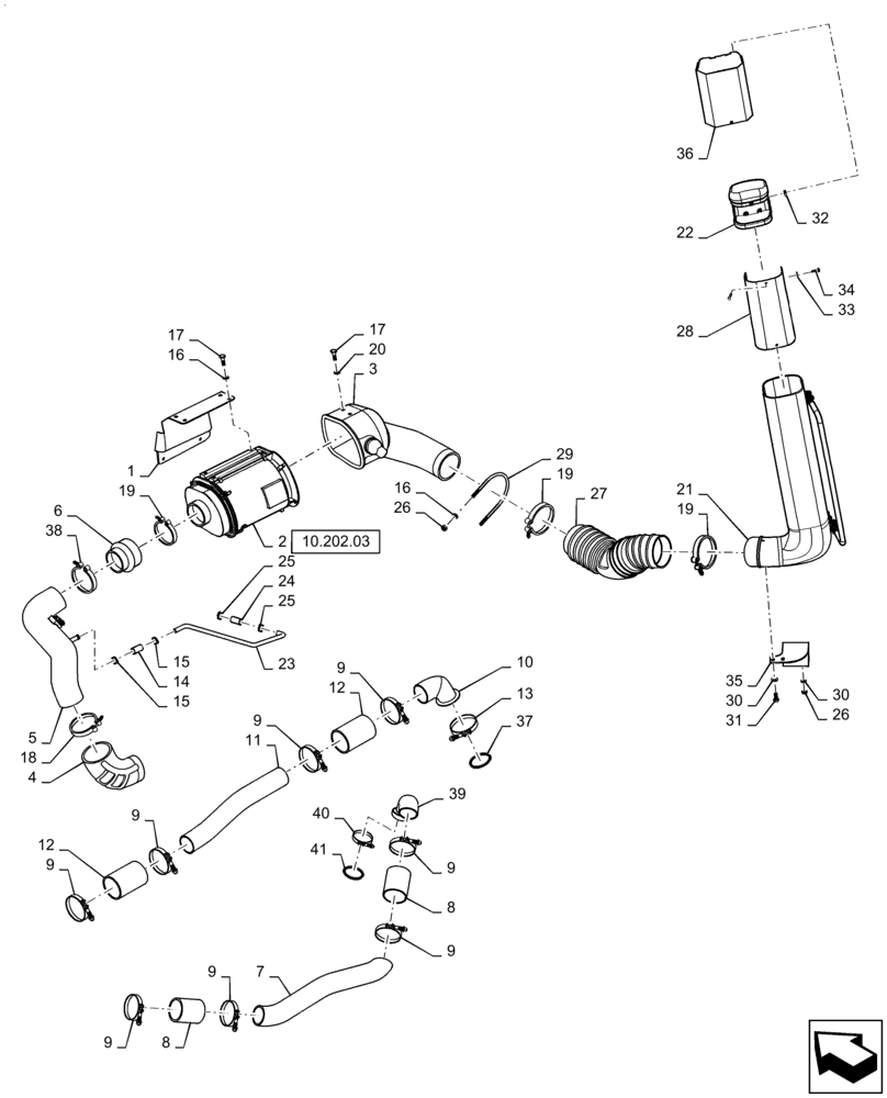 Схема запчастей Case IH STEIGER 450 - (10.202.02[01]) - AIR CLEANER - AIR INTAKE PARTS - STEIGER 400 AND 450 (10) - ENGINE