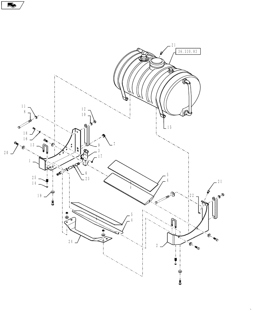 Схема запчастей Case IH 4430 - (36.330.02) - FOAM MARKER 55 GALLON WATER TANK MOUNTING (36) - PNEUMATIC SYSTEM