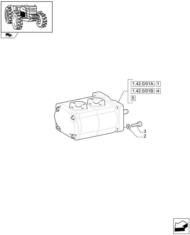 Схема запчастей Case IH FARMALL 85C - (1.42.0/01) - MEGA FLOW PUMP (62 L/MIN) AND OIL COOLER - OIL PUMP (VAR.330823-332823) (04) - FRONT AXLE & STEERING