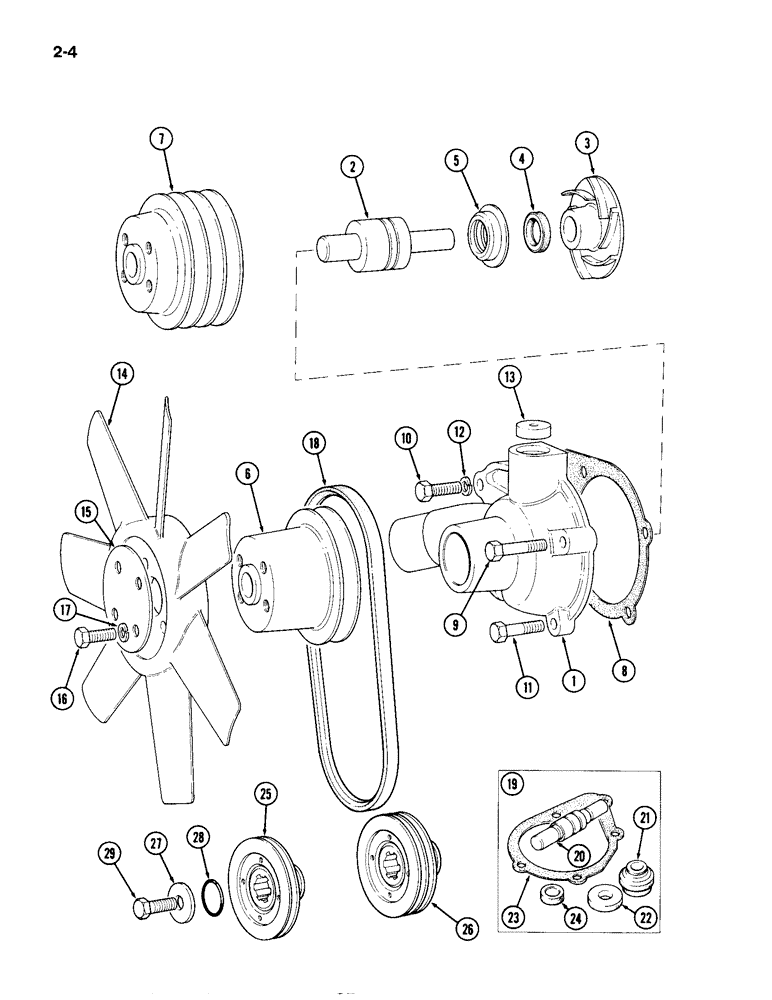 Схема запчастей Case IH 1194 - (2-04) - WATER PUMP AND FAN (02) - ENGINE