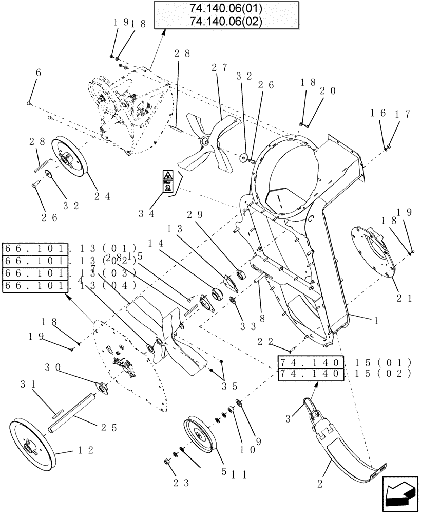 Схема запчастей Case IH 8010 - (74.140.05[02]) - TAILINGS PROCESSOR HOUSING ASSEMBLY - PRIOR TO 4/08 - 7010/8010 (74) - CLEANING