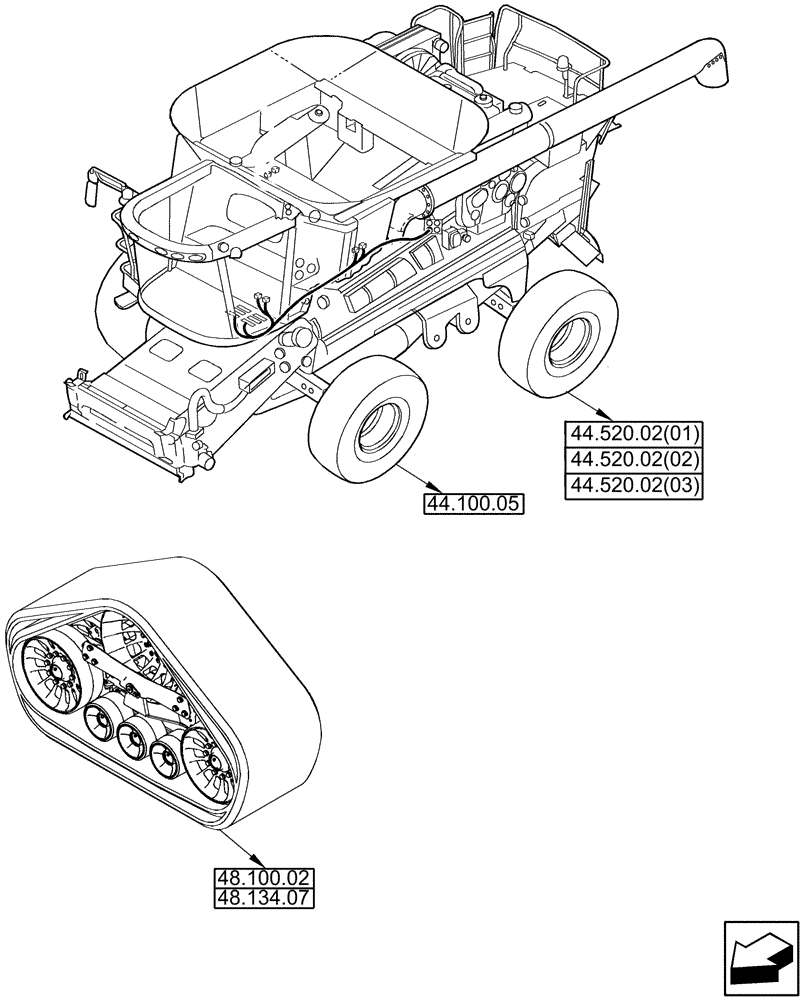 Схема запчастей Case IH 7010 - (44.000.00[04A]) - SECTION INDEX - COOLER BOX (44) - WHEELS