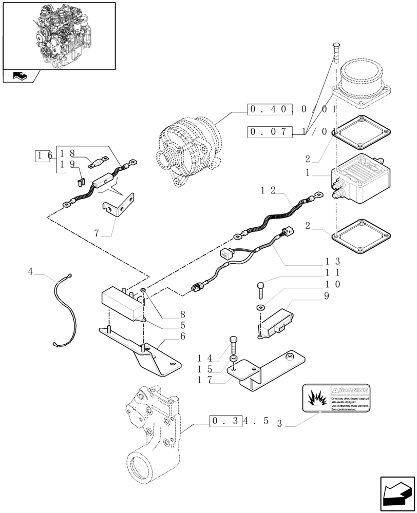 Схема запчастей Case IH FARMALL 105N - (1.75.4/05[02]) - AIR HEATER ENGINE STARTING AID - HEATER, CABLES AND BRACKETS (VAR.334206) (06) - ELECTRICAL SYSTEMS