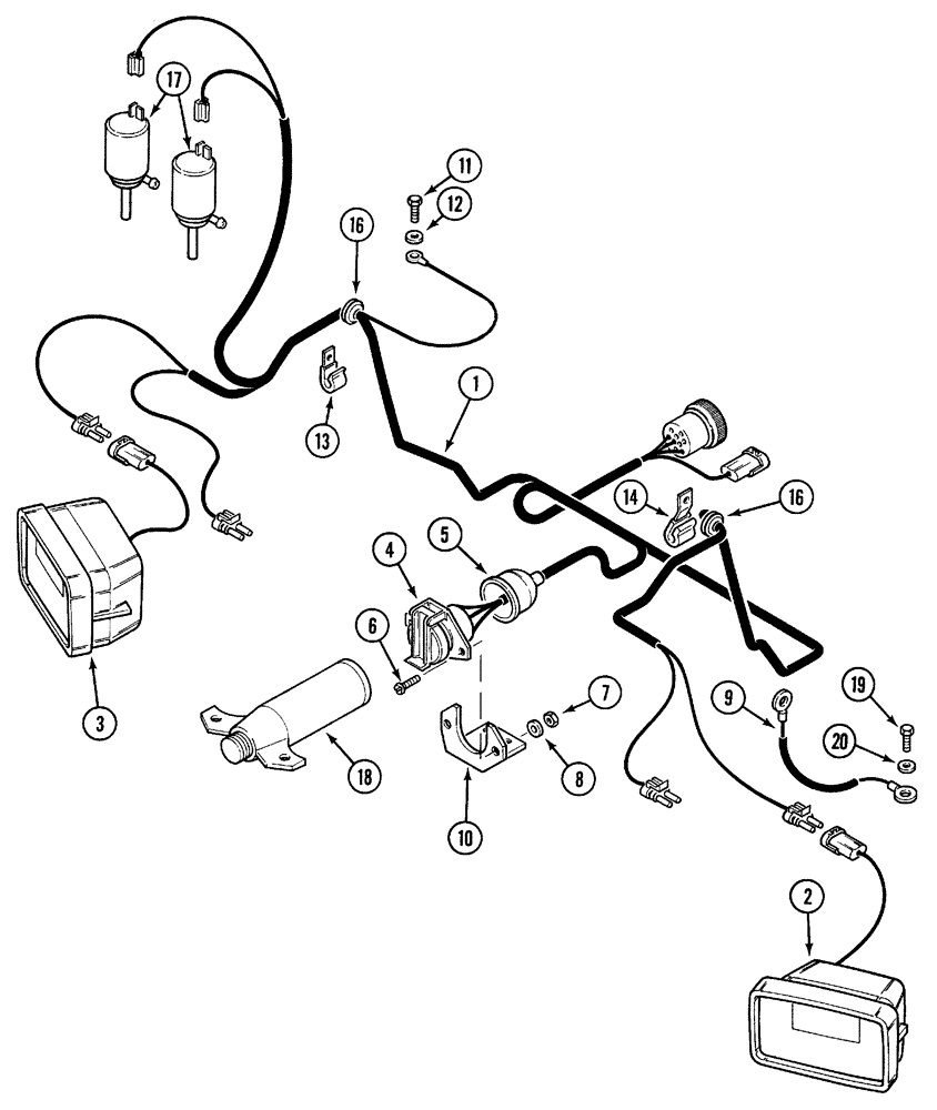 Схема запчастей Case IH 5220 - (4-28) - ELECTRICAL HARNESS, REAR FENDER AND CONNECTIONS, TRACTORS WITH CAB (04) - ELECTRICAL SYSTEMS