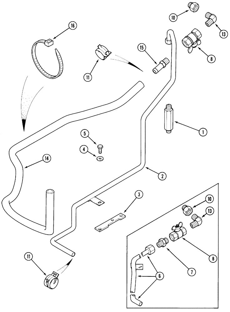 Схема запчастей Case IH 5220 - (2-16) - HEATER HOSES (02) - ENGINE