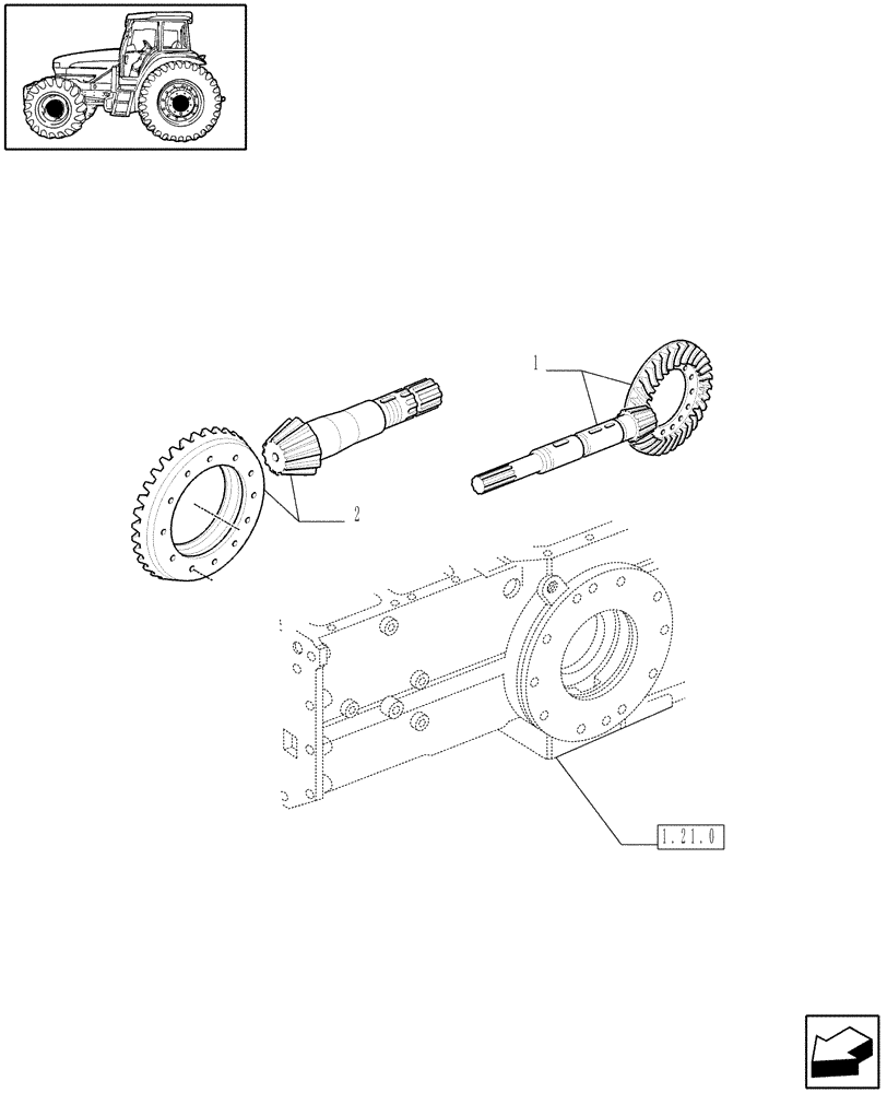 Схема запчастей Case IH JX80U - (1.32.1/03) - (VAR.308/1) FRONT AXLE CL. 2 HYDR. LOCKING 40 KM/H. - REAR BEVEL GEAR PAIR (03) - TRANSMISSION