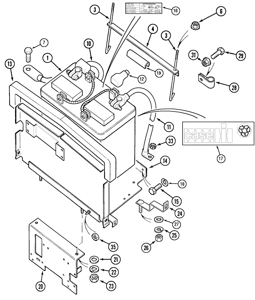 Схема запчастей Case IH C60 - (04-12) - BATTERY TRAY, BATTERY AND CONNECTIONS (04) - ELECTRICAL SYSTEMS