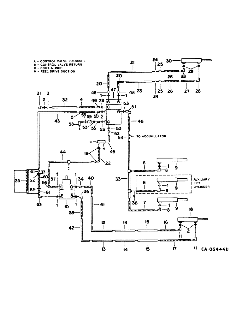 Схема запчастей Case IH 1440 - (10-11) - HYDRAULICS, HEADER LIFT, STEERING AND UNLOADER SWING CYLINDER DIAGRAM, S/N 20001 & ABOVE (07) - HYDRAULICS