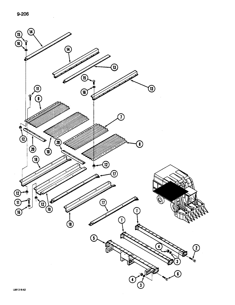 Схема запчастей Case IH 1822 - (9-206) - BASKET FLOOR, 1822 COTTON PICKER (16) - BASKET