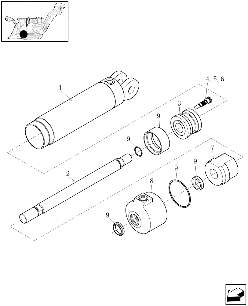 Схема запчастей Case IH A4000 - (B02.05[01]) - HYDRAULIC CYLINDER (STEERING) Hydraulic Components & Circuits