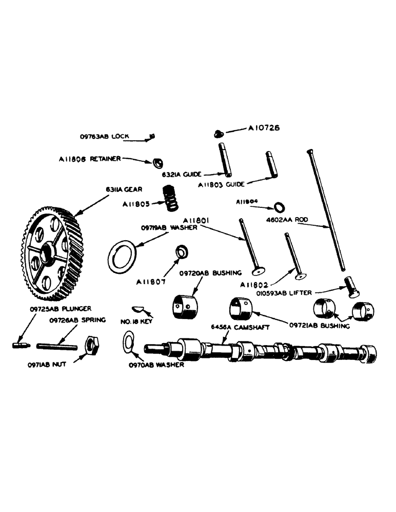 Схема запчастей Case IH 800 - (048) - POWRCEL DIESEL ENGINE, VALVES, PUSH RODS AND CAMSHAFT (02) - ENGINE