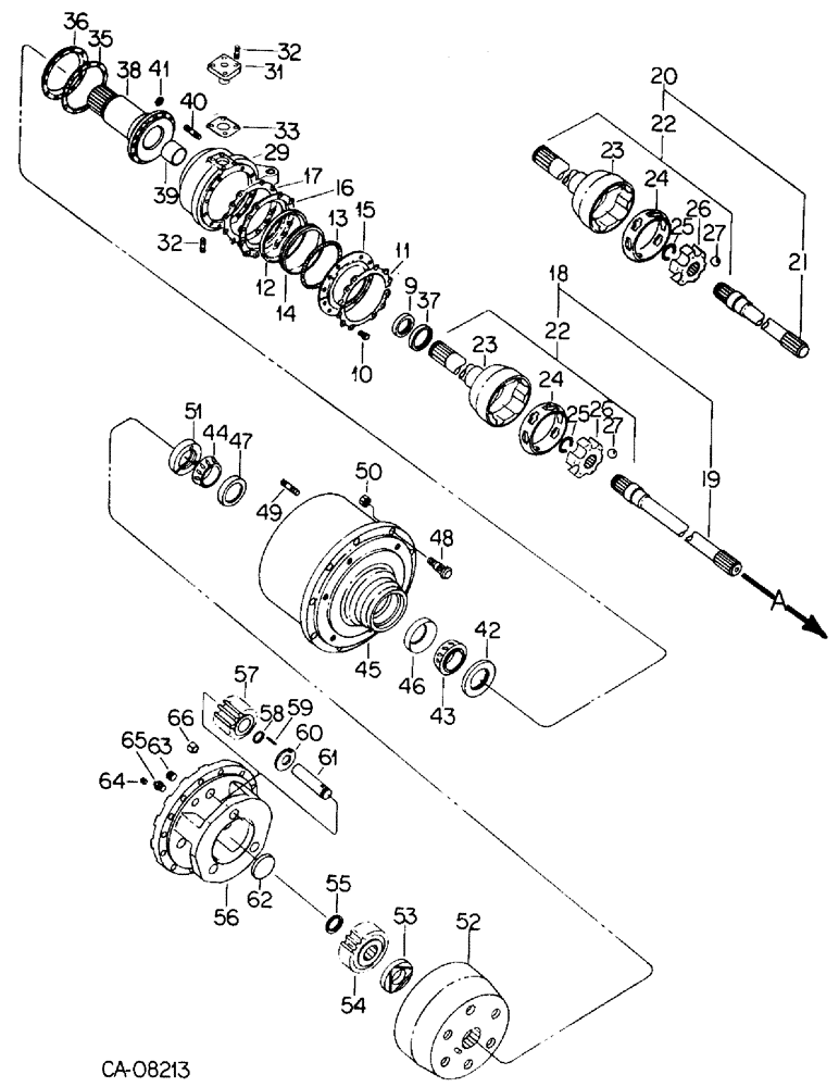 Схема запчастей Case IH 3088 - (07-44[01]) - DRIVE TRAIN, PLANETARY STEERING AXLE, TRACTORS WITH ALL WHEEL DRIVE, WITH TWO PIECE DRIVE SHAFT (04) - Drive Train