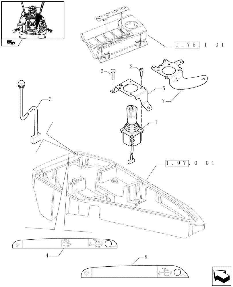 Схема запчастей Case IH PUMA 140 - (1.75.1/02) - ELECTRONIC JOYSTICK WITH 3 BUTTONS FOR ANCILLARY SELECTION (VAR.334782-337782) (06) - ELECTRICAL SYSTEMS