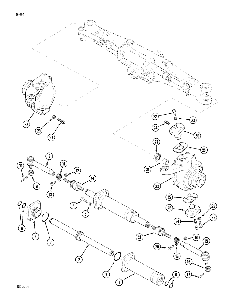 Схема запчастей Case IH 895 - (5-64) - MECHANICAL FRONT DRIVE CARRARO, STEERING CYLINDER AND TIE RODS (05) - STEERING