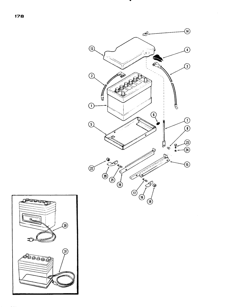 Схема запчастей Case IH 730 SERIES - (178) - BATTERY, SUPPORTS AND CABLES, 251 AND 284 SPARK IGNITION, EXCEPT GROVE (04) - ELECTRICAL SYSTEMS