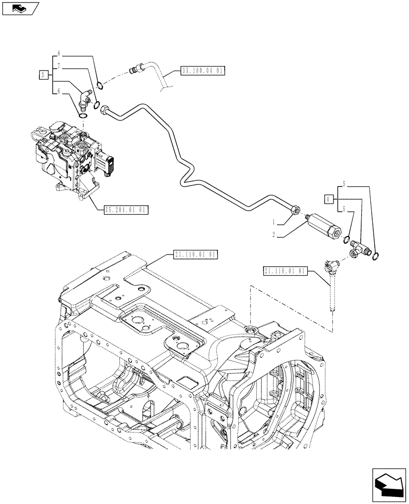 Схема запчастей Case IH PUMA 230 - (21.102.02) - "HI-FLOW" PFC PUMP WITH EDC (150 L/MIN) - PIPES (VAR.729004 / 743616) (21) - TRANSMISSION