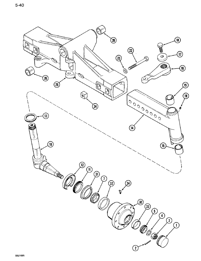 Схема запчастей Case IH 7120 - (5-40) - ADJUSTABLE FRONT AXLE, SPINDLE AND WHEEL HUB, TWO WHEEL DRIVE (05) - STEERING