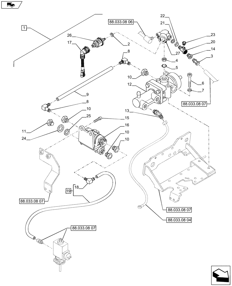 Схема запчастей Case IH PUMA 215 - (88.033.08[08]) - DIA KIT - PNEUMATIC TRAILER BRAKE (UNIVERSAL) - CONTROL VALVE AND RELEVANT PARTS (88) - ACCESSORIES