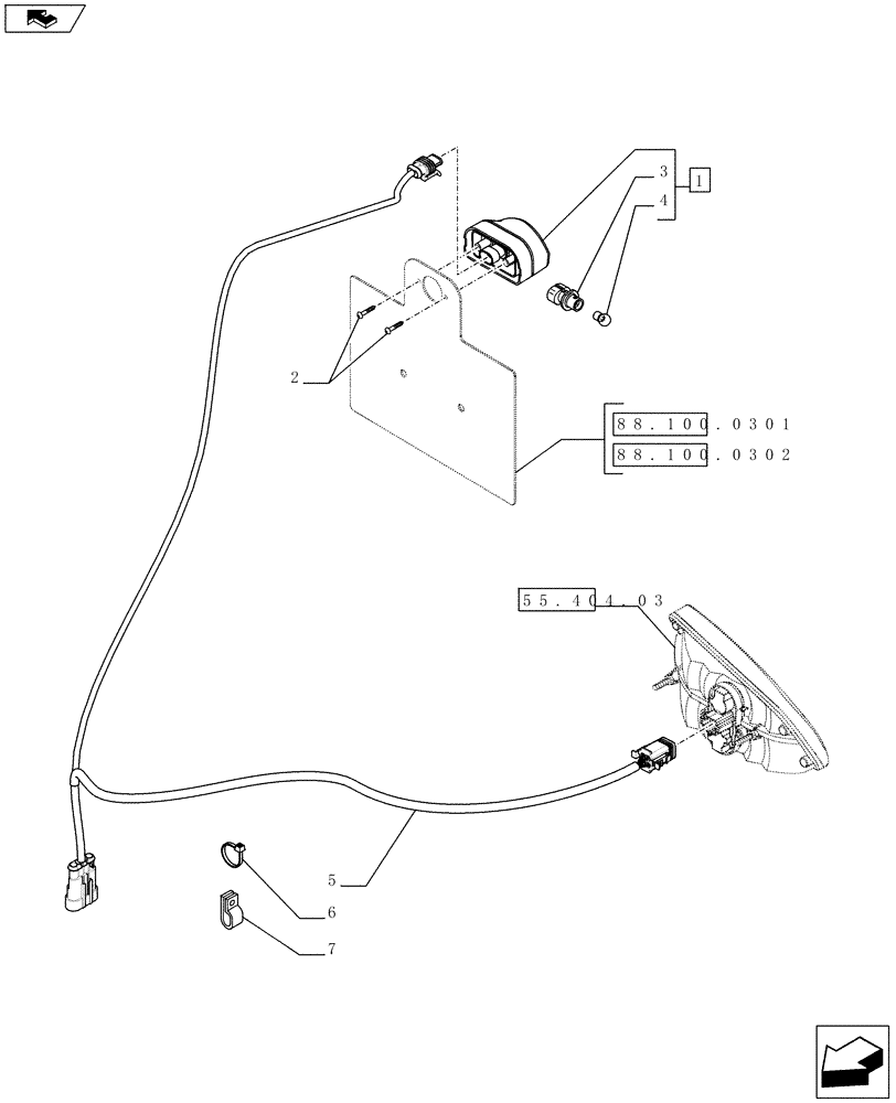 Схема запчастей Case IH FARMALL 75C - (55.404.0304) - LICENCE PLATE SIDE FENDER MOUNTED - LAMP - ISO (VAR.331958-332958 / 743589) (55) - ELECTRICAL SYSTEMS