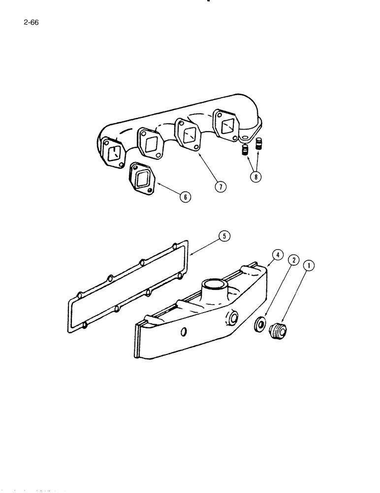 Схема запчастей Case IH 5000 - (2-66) - MANIFOLDS, UNDERSLUNG EXHAUST, D-239 DIESEL ENGINE (02) - ENGINE