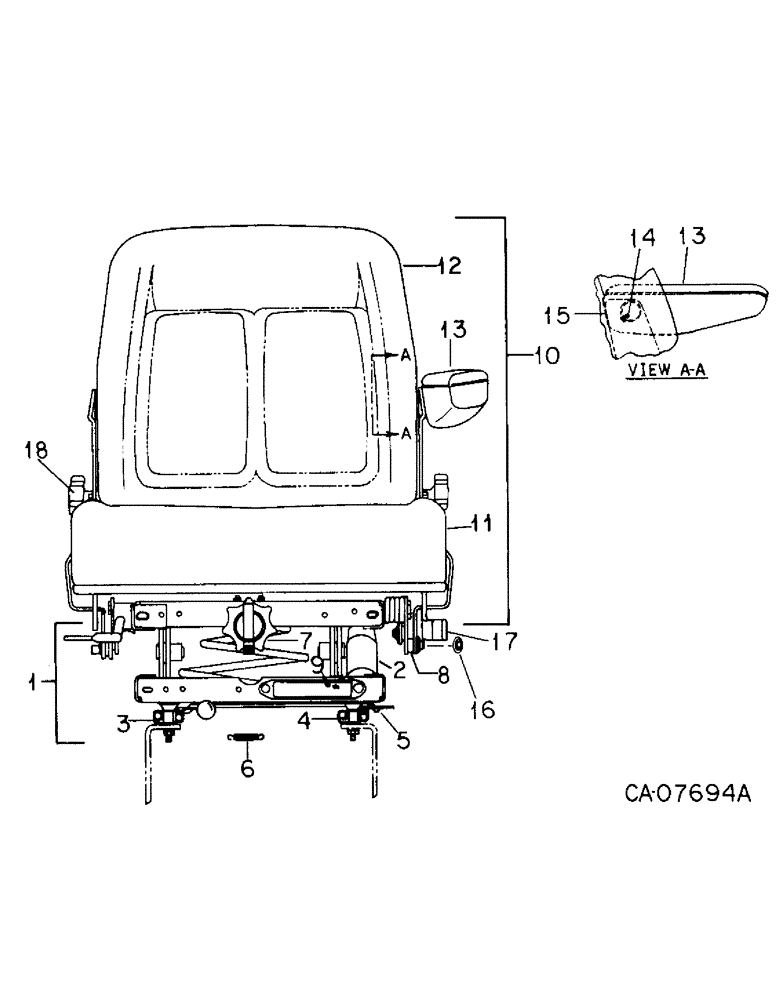 Схема запчастей Case IH 3488 - (13-10) - SUPERSTRUCTURE, DELUXE VERTICAL ACTING SEAT, SERIAL NO. 714 AND BELOW (05) - SUPERSTRUCTURE