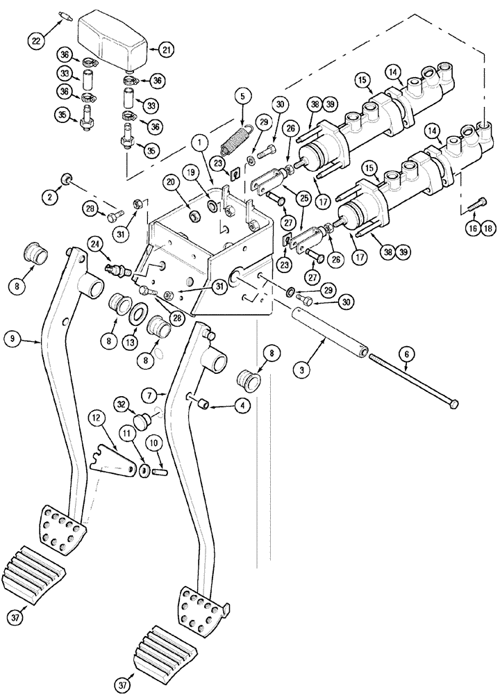 Схема запчастей Case IH MX110 - (07-04) - BRAKE PEDALS AND MASTER CYLINDERS (07) - BRAKES