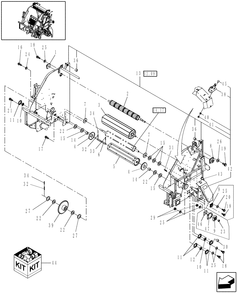 Схема запчастей Case IH RBX563 - (14.10) - MAIN FRAME & ROLLS (14) - BALE CHAMBER