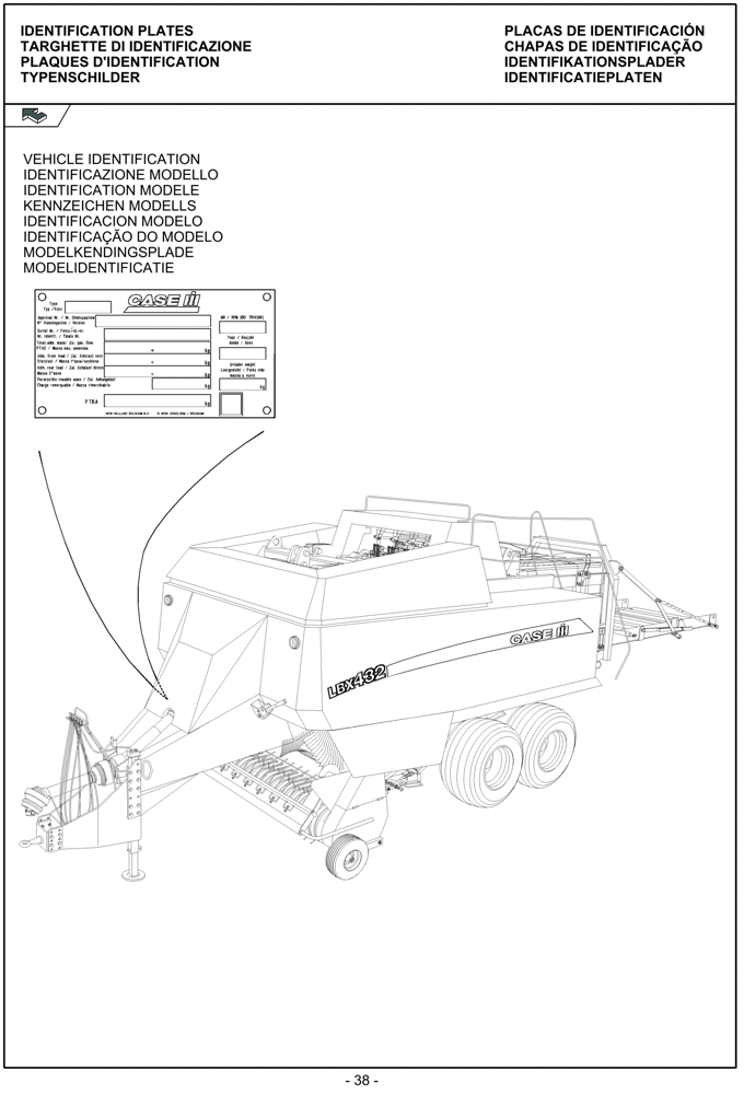 Схема запчастей Case IH LBX322S - (00.038[01]) - IDENTIFICATION PLATE (00) - GENERAL