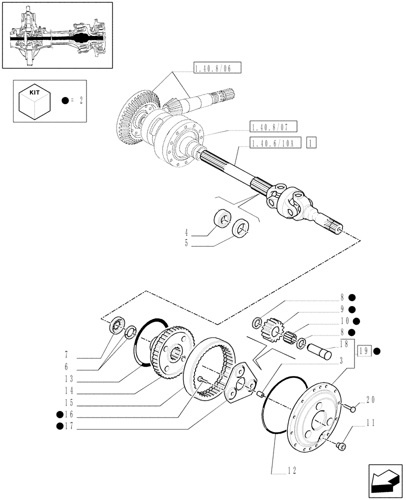 Схема запчастей Case IH MAXXUM 115 - (1.40. 8/10[01]) - (CL.4) SUSPENDED FRONT AXLE W/MULTI-PLATE DIFF. LOCK AND ST. SENSOR - SHAFT AND GEAR TRAIN - C5831 (VAR.330429) (04) - FRONT AXLE & STEERING