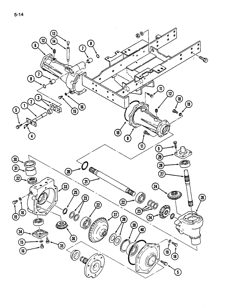 Схема запчастей Case IH 245 - (5-14) - FRONT AXLE HOUSING, AXLE SHAFT AND GEARS, MFD TRACTOR (05) - STEERING