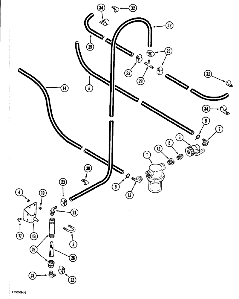 Схема запчастей Case IH 1822 - (9A-124) - WATER LINES, 1822 COTTON PICKER P.I.N. JJC0012910 AND AFTER (14) - WATER SYSTEM