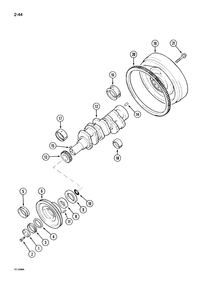 Схема запчастей Case IH 395 - (2-044) - CRANKSHAFT AND BEARINGS (02) - ENGINE