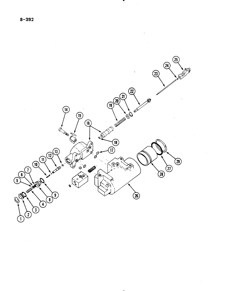 Схема запчастей Case IH 485 - (8-392) - DRAFT CONTROL CYLINDER AND VALVE (08) - HYDRAULICS