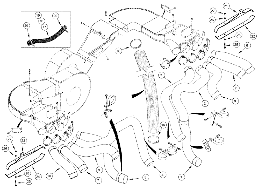 Схема запчастей Case IH 2555 - (09C-22) - AIR DUCTS AND HOSES - 5 ROW NARROW (15) - HANDLING SYSTEM