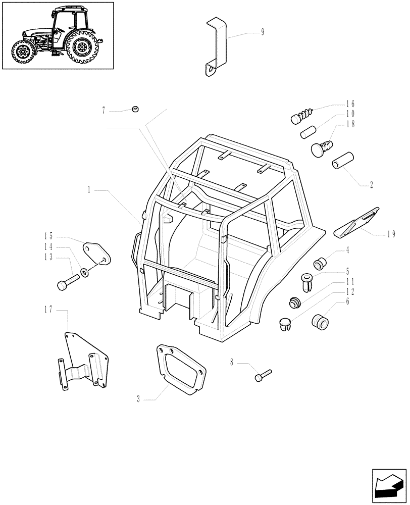 Схема запчастей Case IH JX1070C - (1.92.90/02) - (VAR.466-503) "A" PILLAR TYPE VERTICAL W/EXHAUST GUARD SHIELD FOR CAB (10) - OPERATORS PLATFORM/CAB