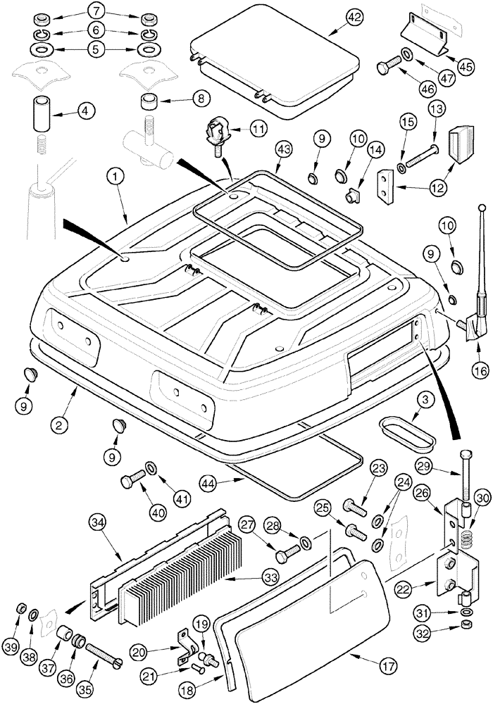 Схема запчастей Case IH MX110 - (09-31) - ROOF WITH HATCH (09) - CHASSIS/ATTACHMENTS