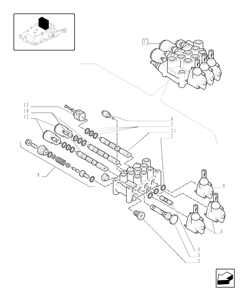 Схема запчастей Case IH JX80 - (1.82.7/02C) - 3 CONTROL VALVES (1 S/D W/KICK OUT W/FLOAT W/FLOW CONTROL + 1 D W/KICK OUT W/FLOAT + 1 D) (07) - HYDRAULIC SYSTEM