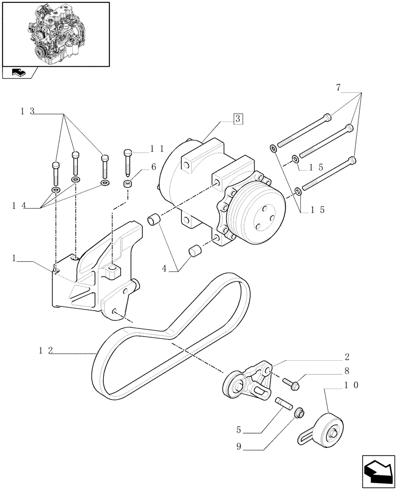 Схема запчастей Case IH MAXXUM 140 - (0.88.0) - COMPRESSOR - AIR CONDITIONING (STD + VAR.330003-332115) (01) - ENGINE