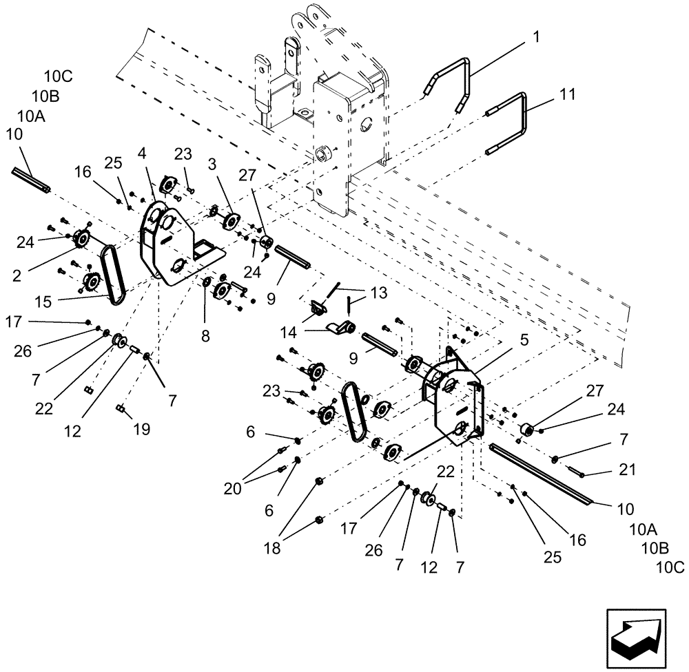 Схема запчастей Case IH 1230 - (35.720.16) - CROSS OVER DRIVE - 8RW AND 12RN MOUNTED STACKER (35) - HYDRAULIC SYSTEMS