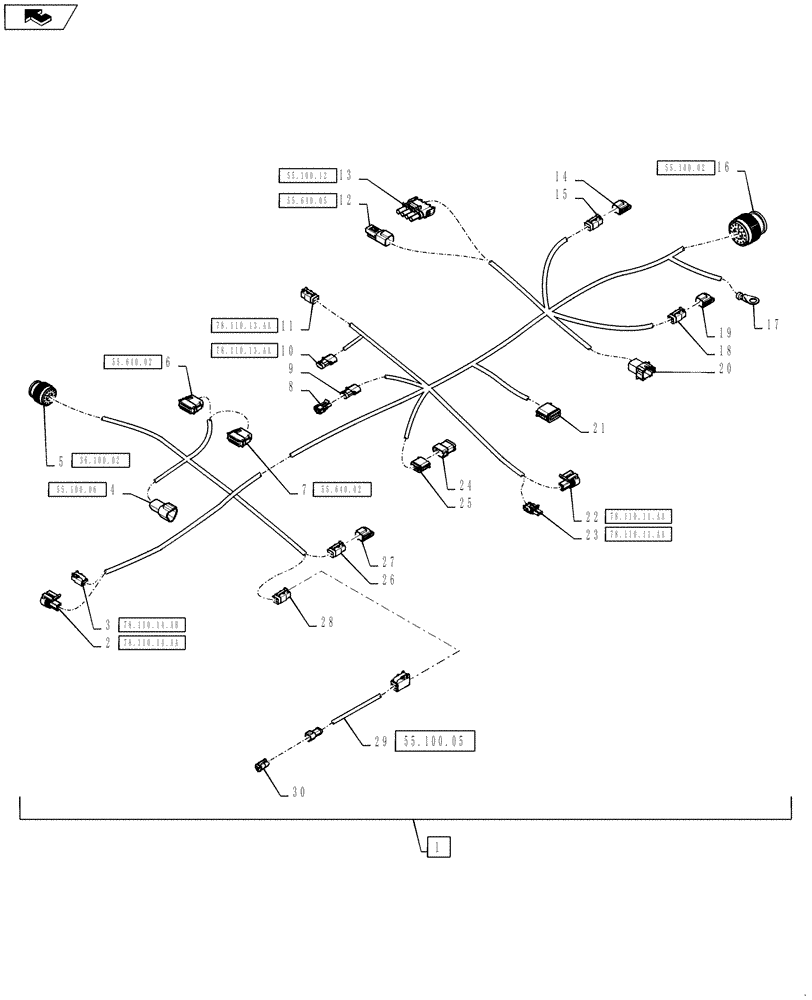 Схема запчастей Case IH 610 - (55.100.03) - PRODUCT CONTROL HARNESS, 610 (55) - ELECTRICAL SYSTEMS