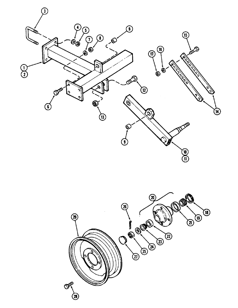 Схема запчастей Case IH 1300W - (58) - OUTRIGGER GAUGE WHEEL, 32 TO 51 FOOT (9.8 TO 15.6 M) 